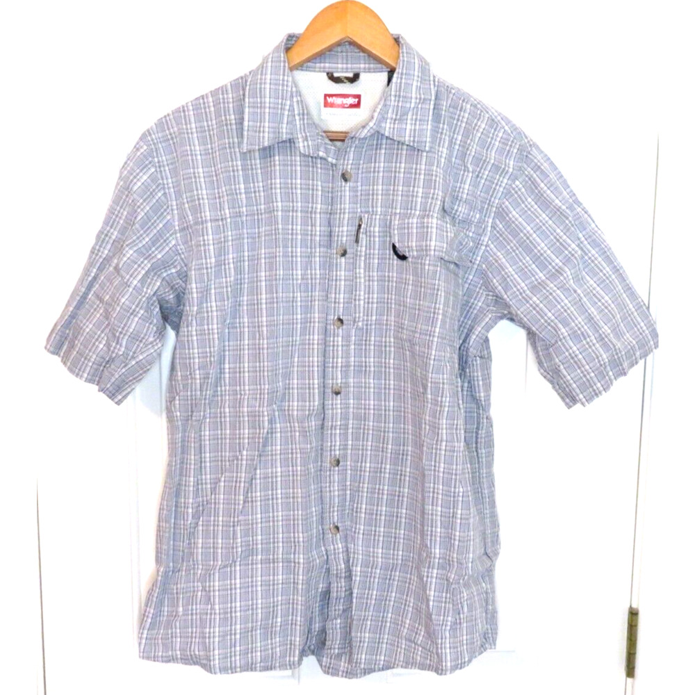 Wrangler Men's Premium Quality Short Sleeve Button Down Shirt Gray Plaid Size M